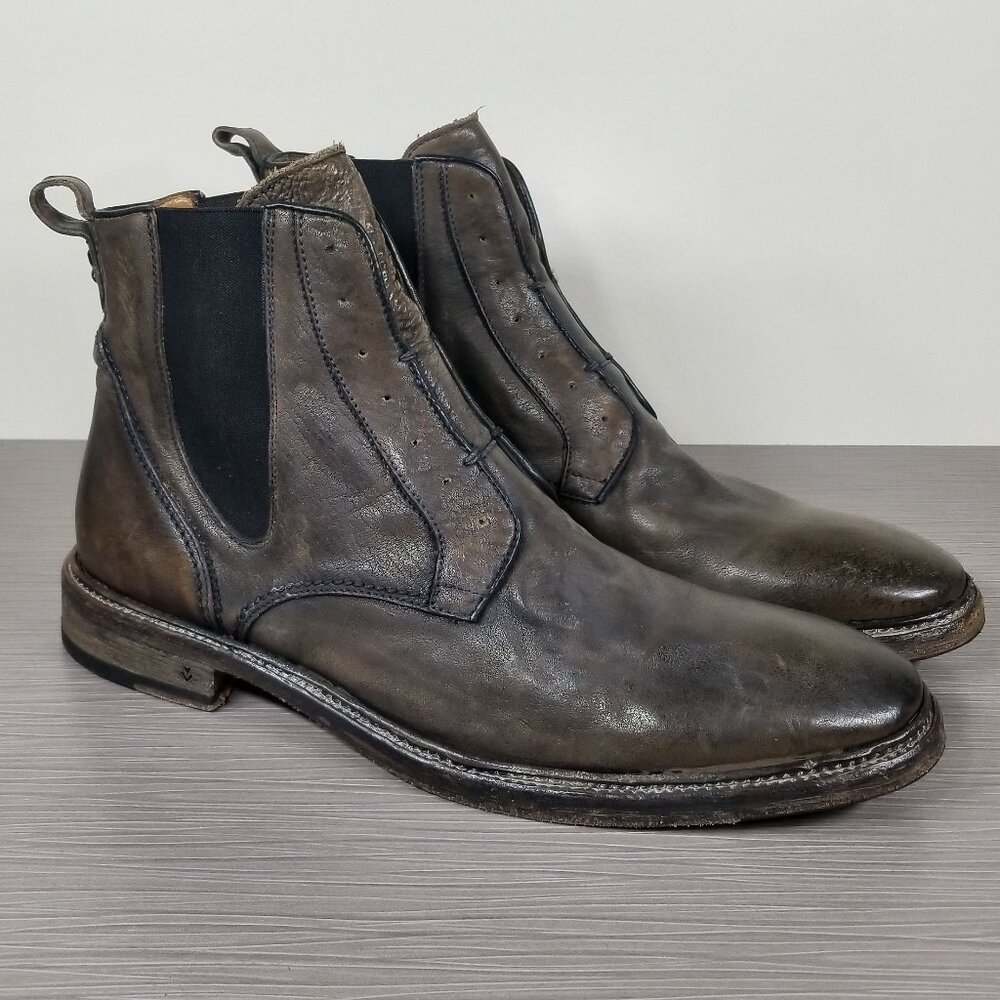 John Varvatos Fleetwood Chelsea Boots, Brown Distressed Leather, Mens Size 11 M